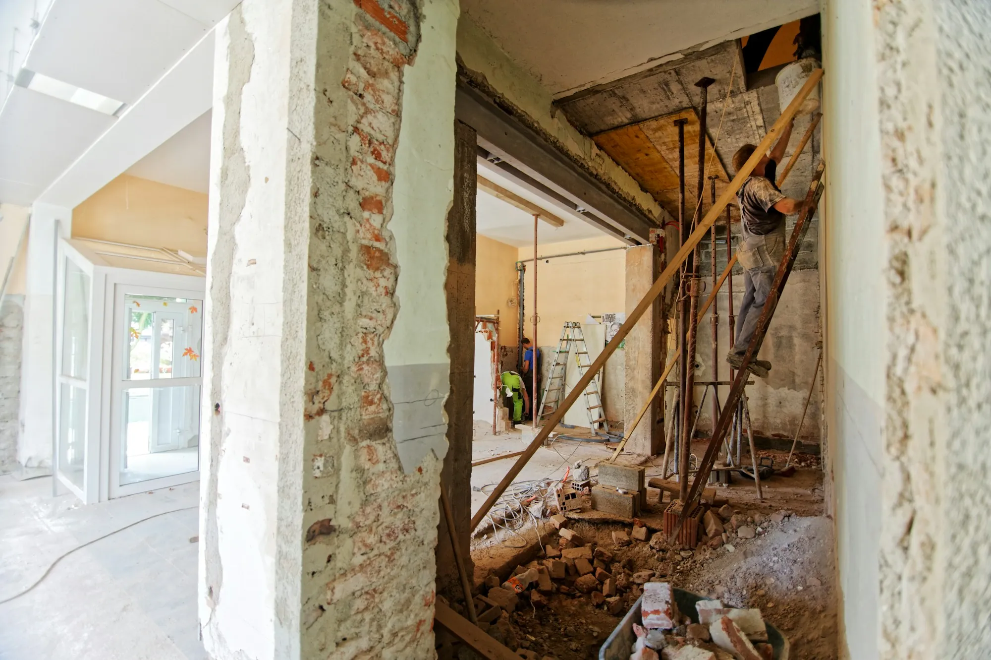 Room with walls opened up during a renovation